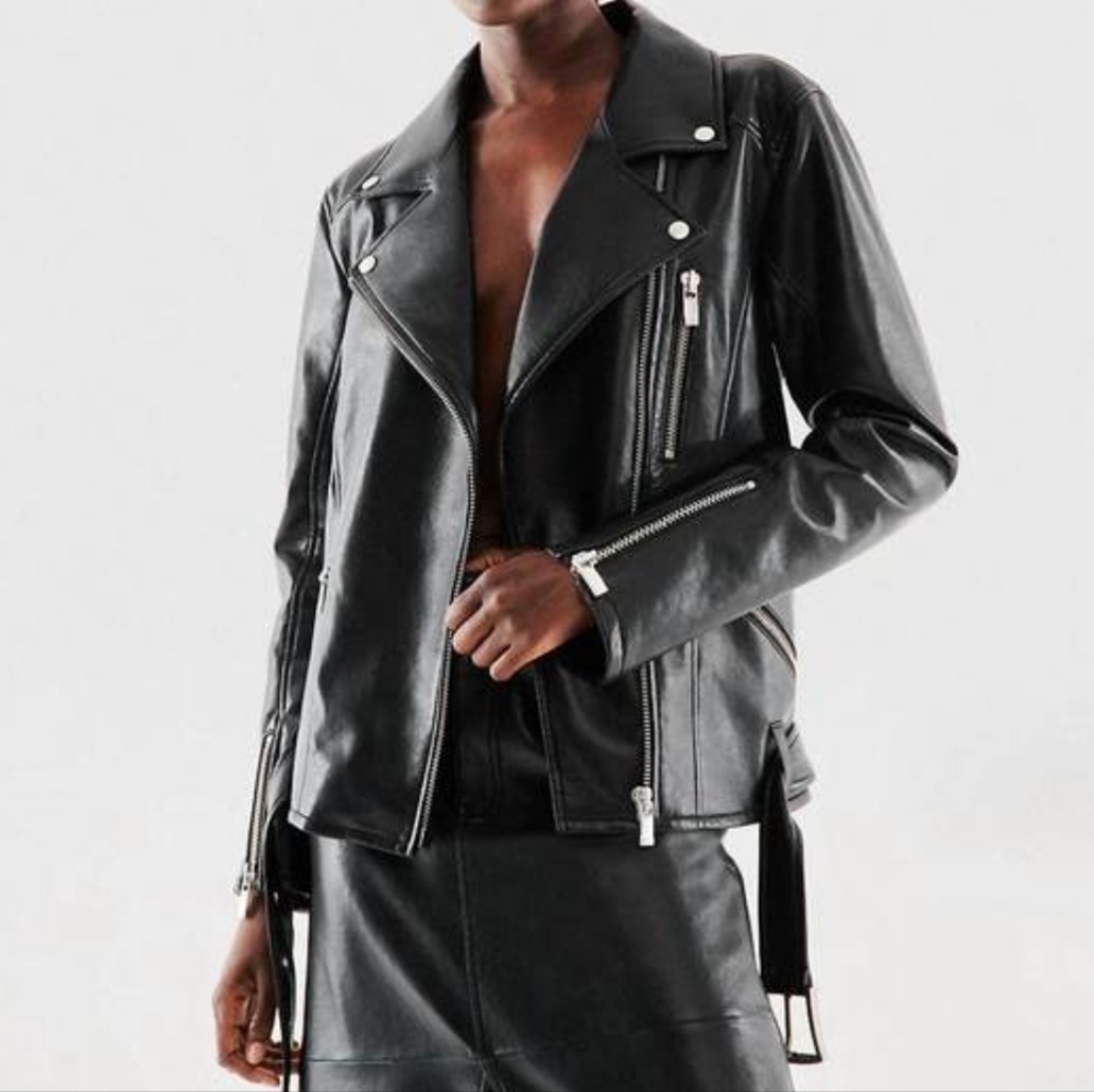 NEW AS BY DF brando recycled leather jacket in black $850
